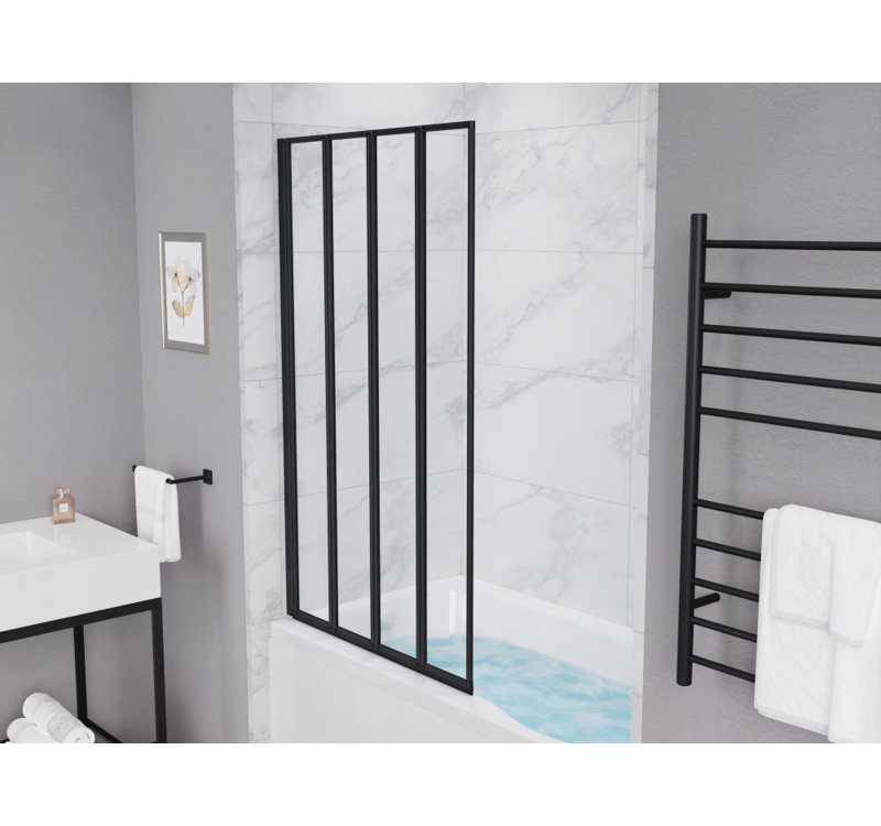 ANZZI de style accordéon de 56 po x 33 po Porte de douche réversible à 4 panneaux avec cadre et quincaillerie, Noir mat