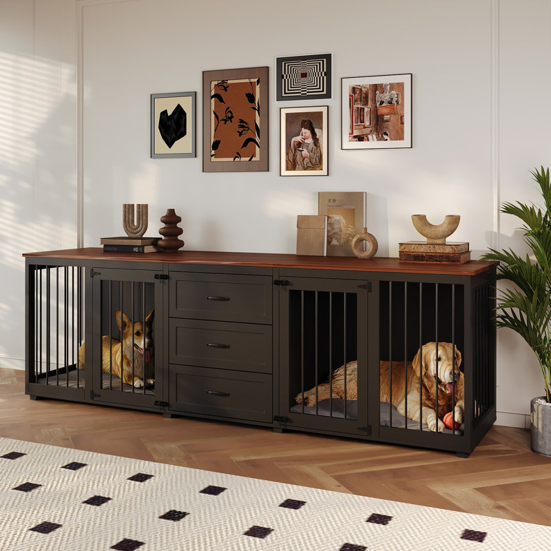 Corabelle Wood Furniture Style Crate with 2 Doors, Walnut/Black