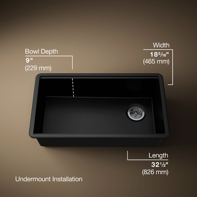 Billings 32-1/2 In. Undermount Single-Bowl Workstation Kitchen Sink, Black