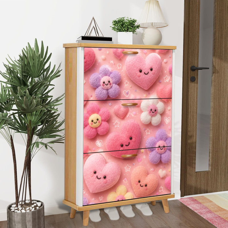 Armoire de rangement pour chaussures avec 3 tiroirs rabattables pour un étagère de rangement de chaussures pastel