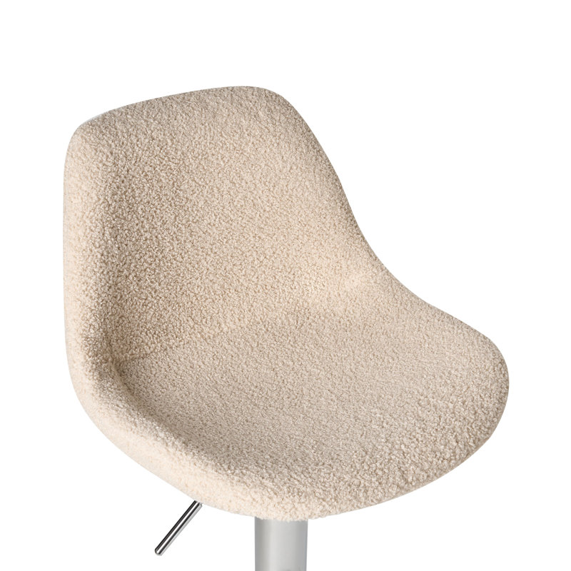 Swivel Upholstered Adjustable Height Counter Stool with Metal Frame, Beige Boucle