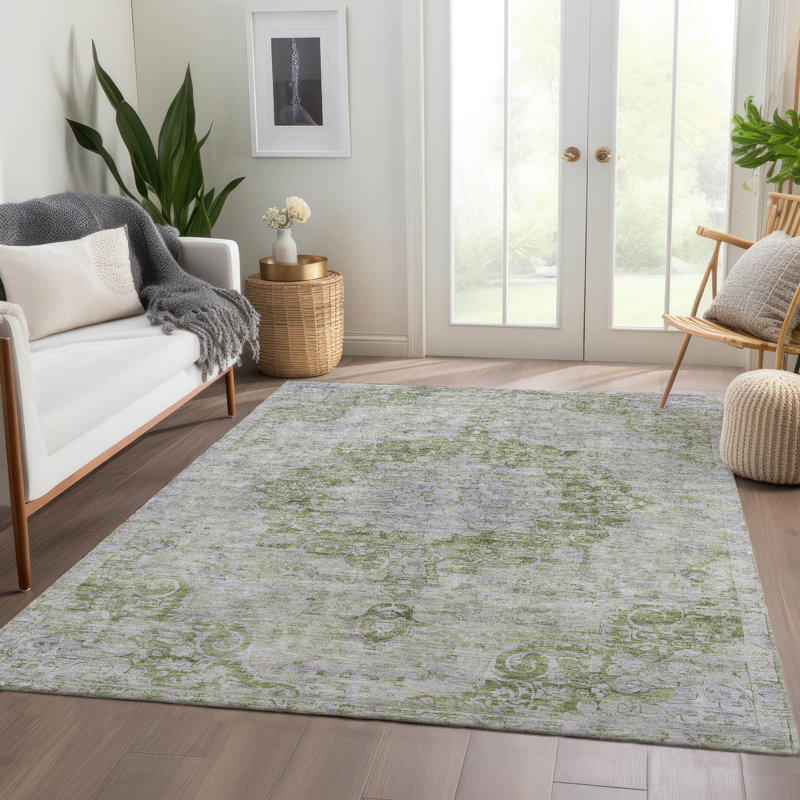 Tapis olive intérieur / extérieur lavable à la machine Claudian ACN1238, Rectangle 8 pi x 10 pi