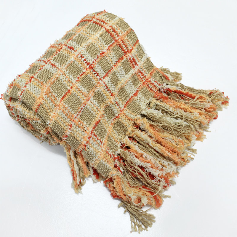 Jeté tricoté en chenille multicolore, Orange brûlé, 50 po x 60 po
