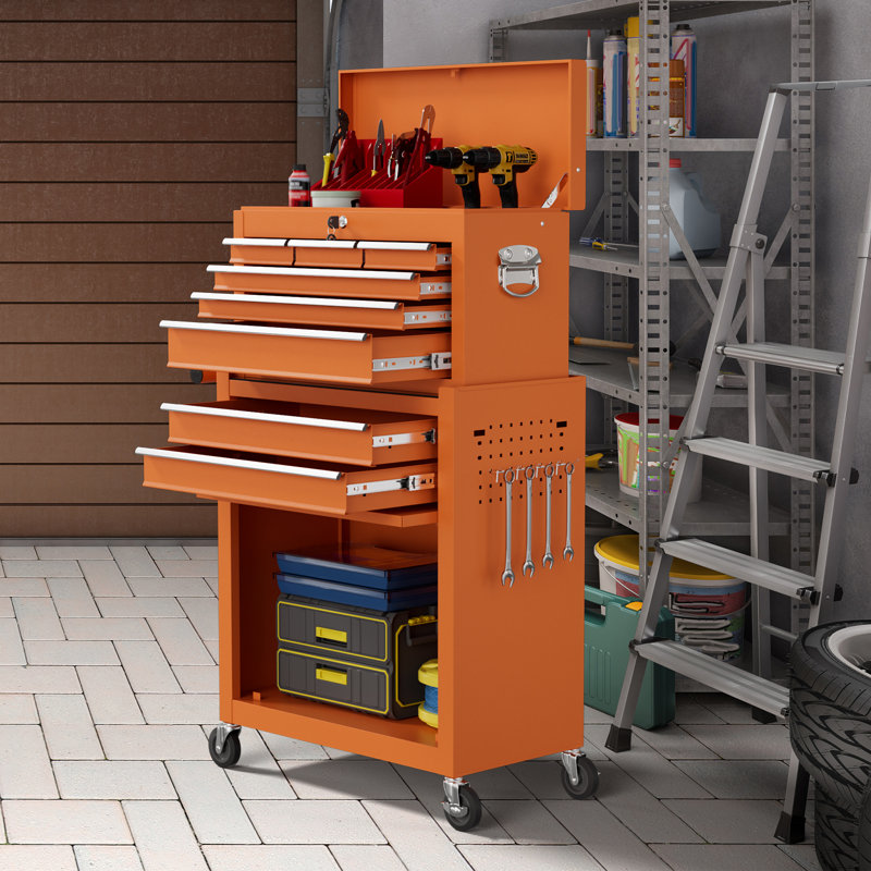 Coffre à roulettes de rangement grande capacité, Orange