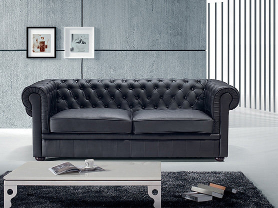 Genuine Leather Sofa, Black