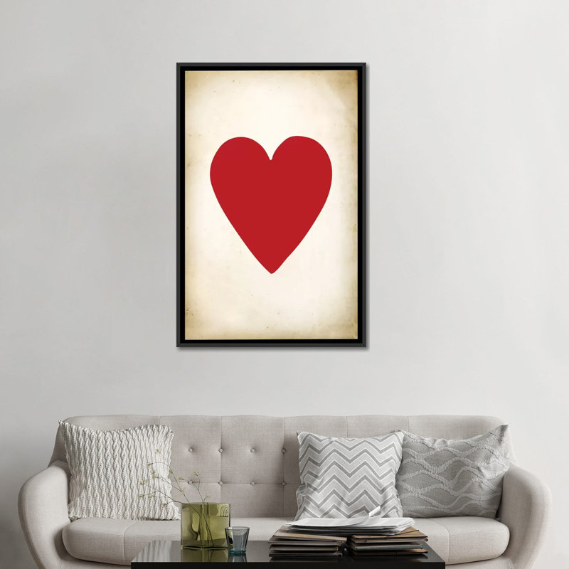 «Card III Heart», impression sur toile, H 26 po x l 18 po x P 1,5 po, Toile encadrée noire, Pas de tapis
