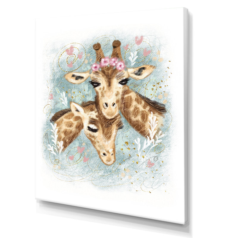 Portrait de deux girafes - Art mural pour enfants, art mural, H 40 po x l 30 po x P 1,5 po, Toile tendue