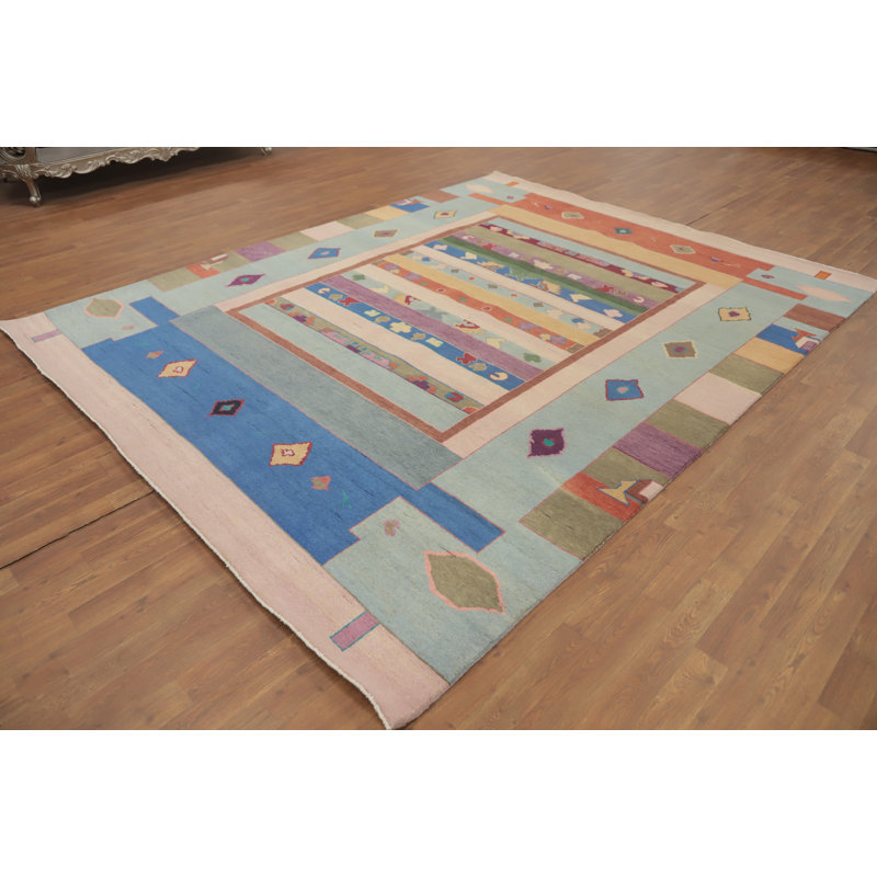 Tapis à motif géométrique de teinture végétale oriental 8 x 10