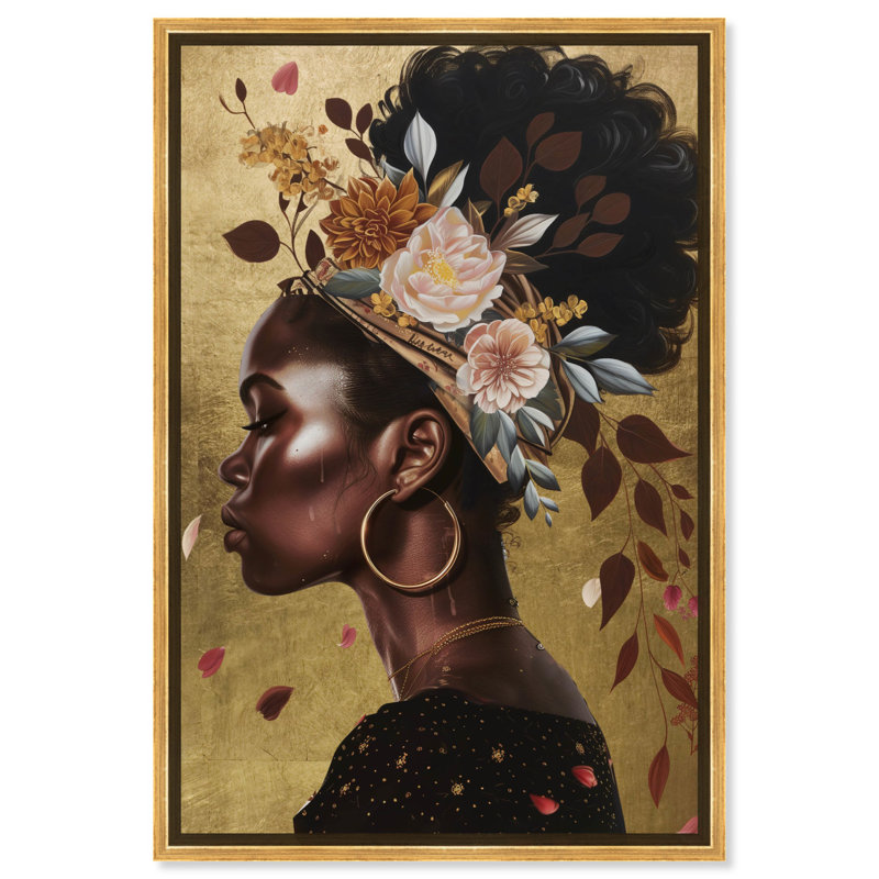 Belles fleurs dans ses cheveux, art boho moderne par Art Remedy, H 46 po x l 31 po, Cadre noir