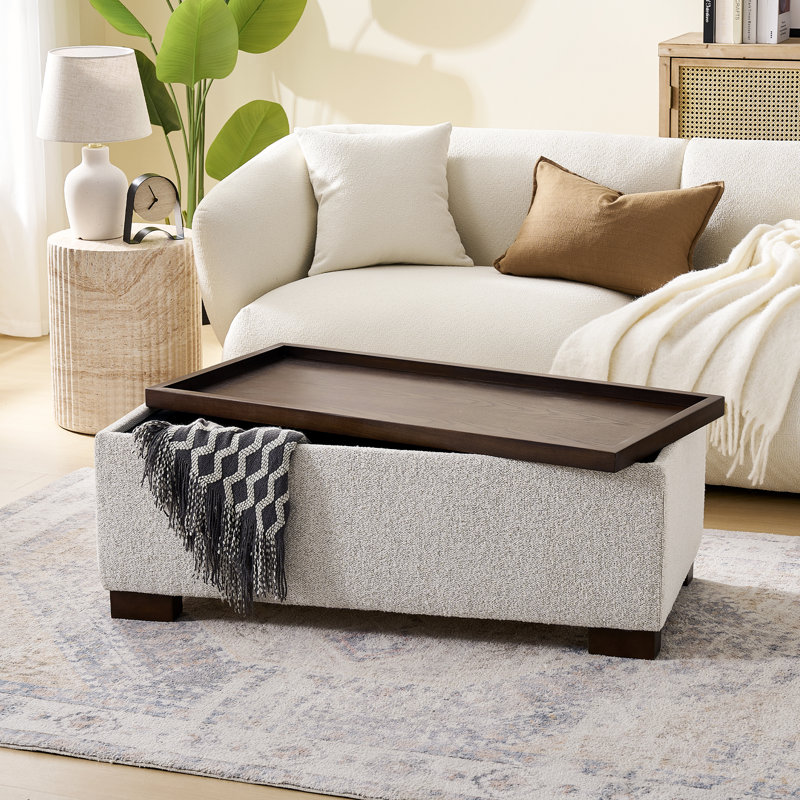 112cm Wide Rectangle Solid Colour Standard Ottoman with Storage, Beige