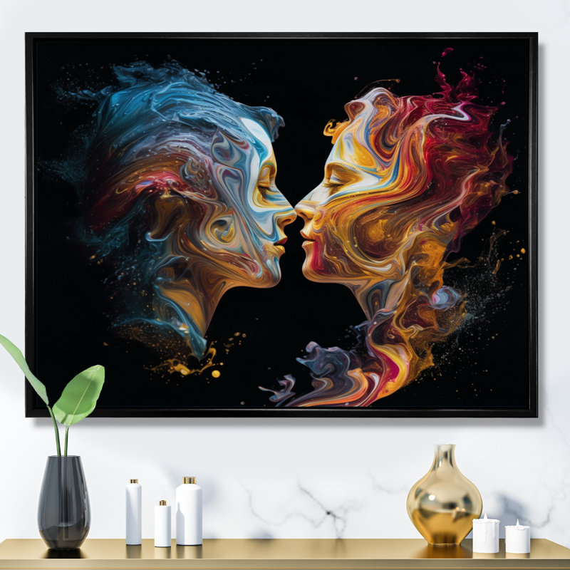 «Metaphorical Mind III - Abstract Portraits», décoration murale, Cadre flottant noir, 30" H x 40" W