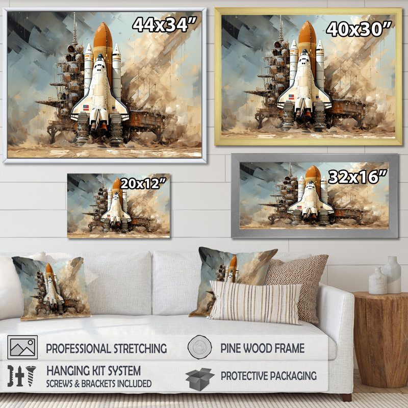 Abstrait Navette Spatiale Lancement I - Navette Spatiale Wall Art Living Room, H 24 po x l 32 po x P 1 po