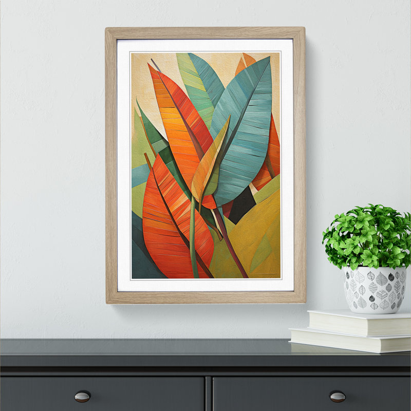 Palm Leaf Dadaism - Single Picture Frame Print on Wood, Oak Framed, 64cm H x 46cm W