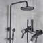 Modern Exposed Black Shower Mixer Tap Twin Head Large Bar Set 3 Way Valve Brass