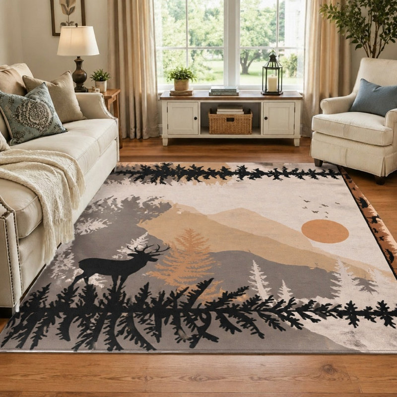 Tapis à motif de paysage de cerf de forêt 1Pcs, L 70,9 po x L 98,4 po x 1 pièce