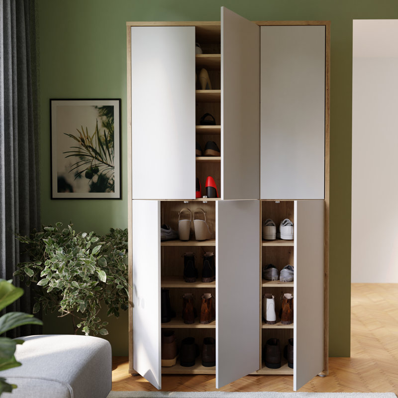 Rylon 24 Pair Shoe Storage Cabinet, Oak/Light Grey