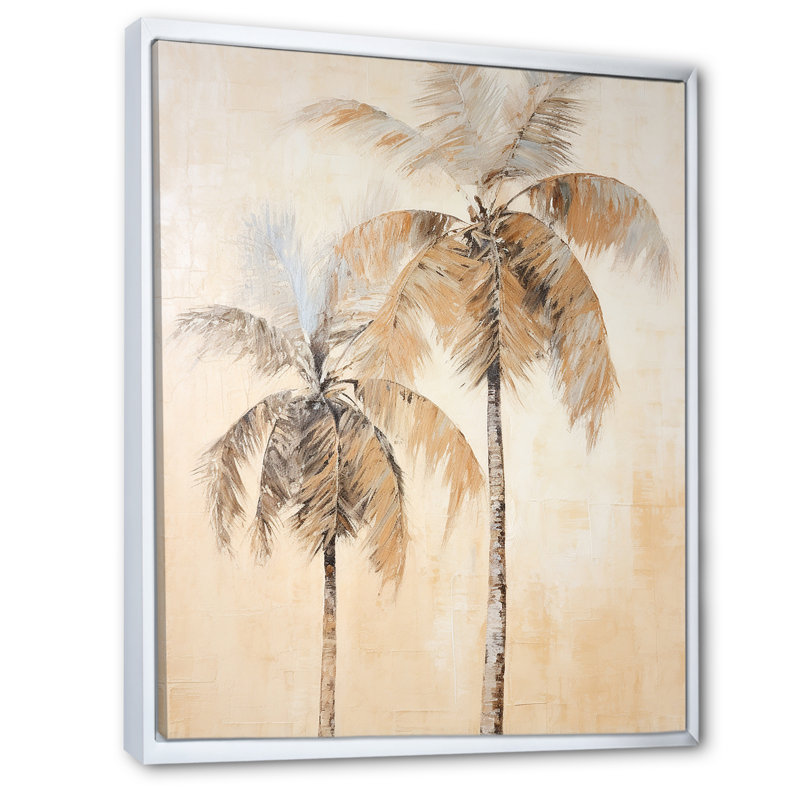 «Vintage Tropical Tranquility Palm Trees III», reproduction sur toile, Cadre flottant blanc, H 32 po x l 16 po x P 1 po