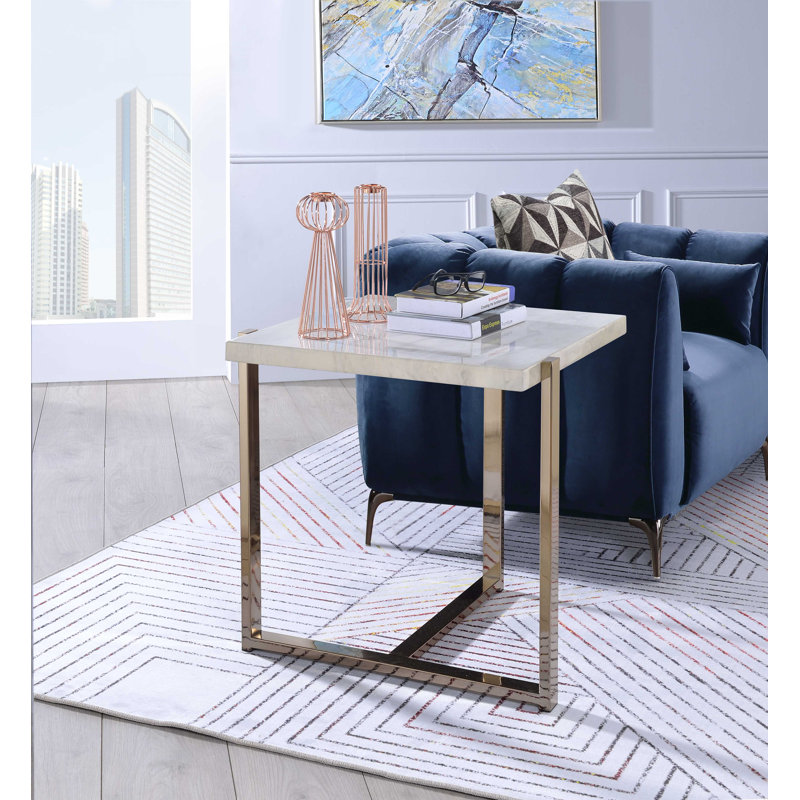 Table de bout en faux marbre avec cadre en métal