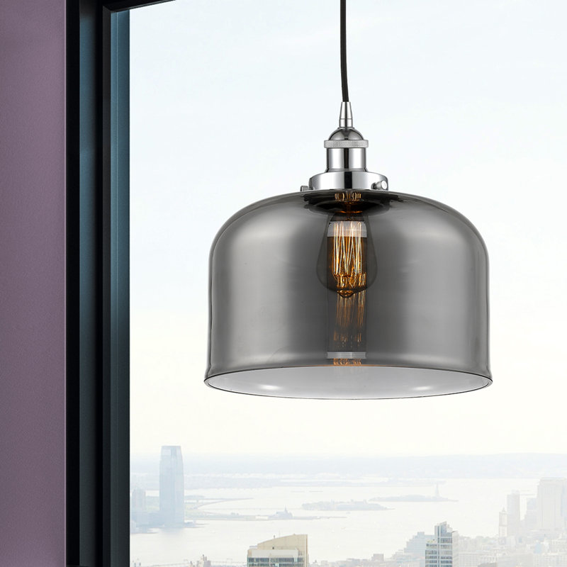 Luminaire suspendu en forme de cloche à 1 lumière Bostonia, H 11,75 po x l 12 po x P 12 po, gris, Chrome poli