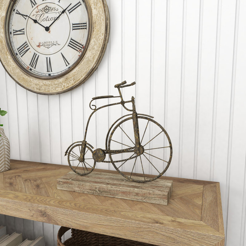 Textured Iron and Fir Decorative Bicycle Sculpture