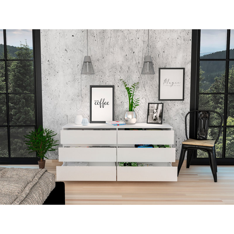 Commode rectangulaire blanche à 6 tiroirs