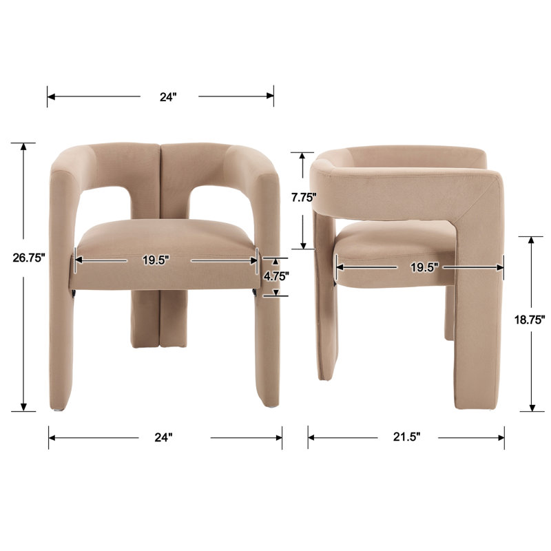 Chaise de salle à manger rembourrée moderne avec dossier et pieds en bois massif pour le salon / salle à manger, Tanné