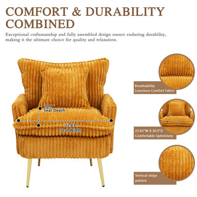 Modern Corduroy Accent Chair, Upholstered Comfy Armchair, Cozy Single Sofa Chair For Living Room, Bedroom, Reading Nook