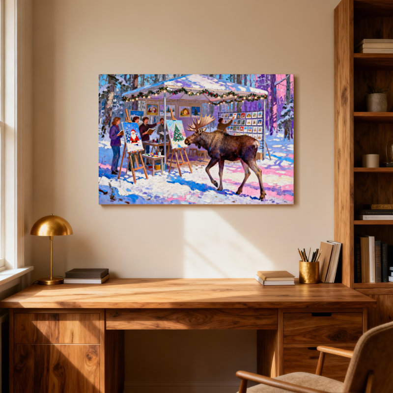 Scène artistique de marché d'hiver de Noël, H 12 po x l 18 po