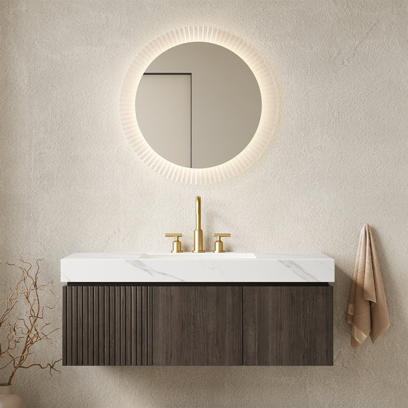 Meuble-lavabo de 48 po en pierre frittée blanc Carrara