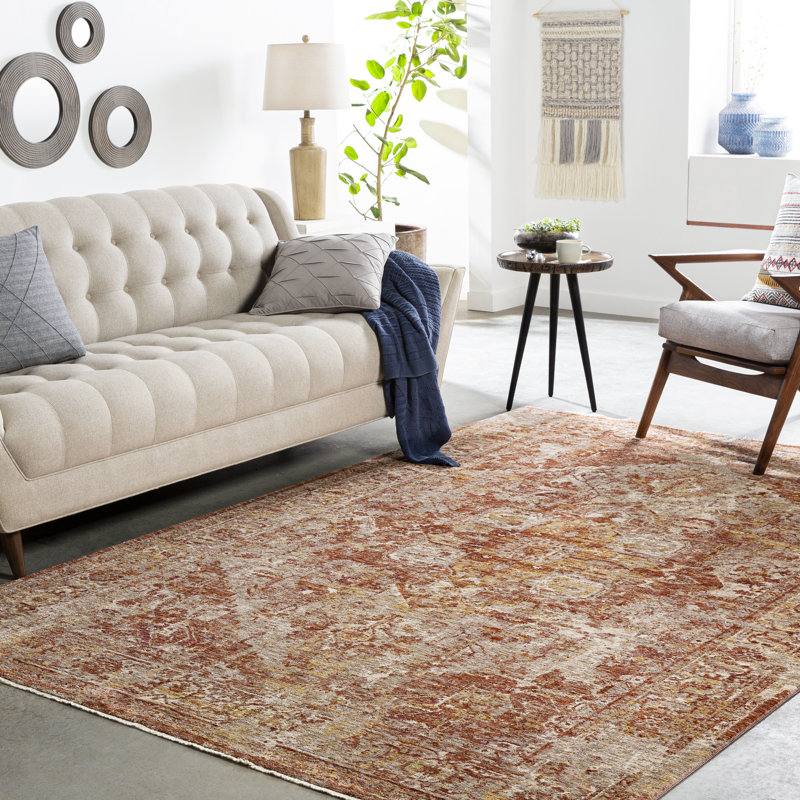 Tapis oriental safran / pêche Yatendra, Rectangle 6 pi 7 po x 9 pi 6 po