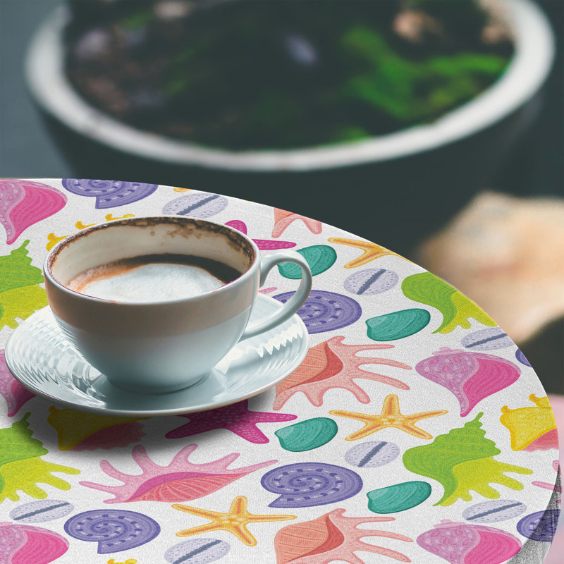 Ambesonne Shells Fitted Round Tablecloth White Multicolor, 67.72" Round