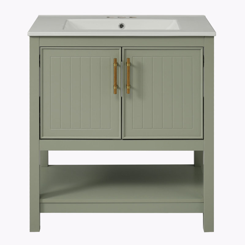 Meuble-lavabo de salle de bain avec lavabo en céramique, Vert