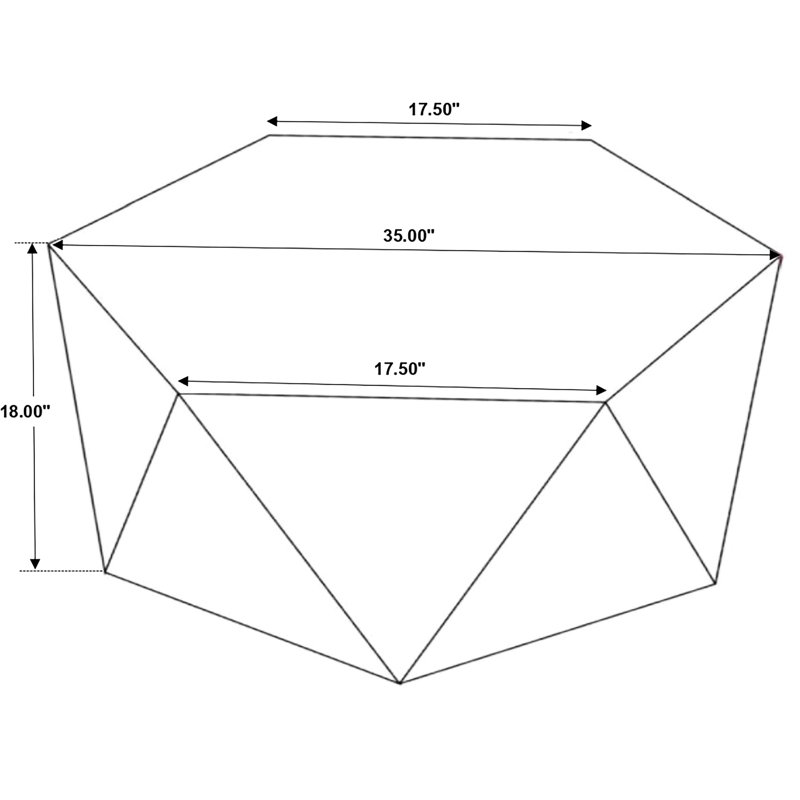 Table basse hexagonale fabriquée à la main de 18 po x 35 po x 35 po avec support, finition naturelle et facettes triangulaires faites à la main pour un design audacieux