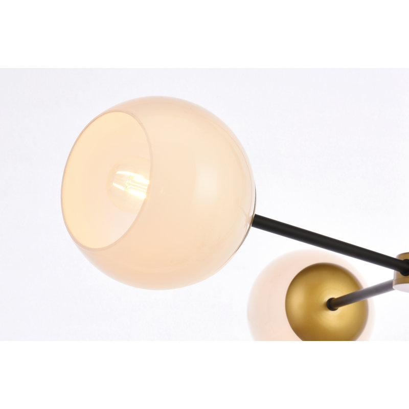 Lustre linéaire moderne Spoutnik à 3 lumières Caisha, Noir / laiton / blanc