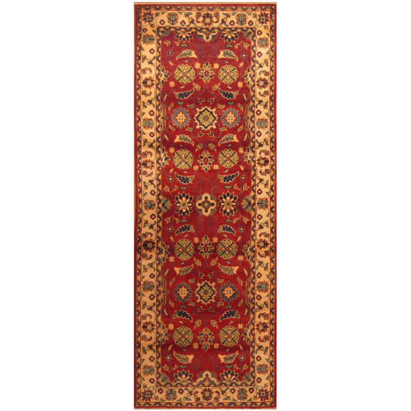 Tapis de couloir unique en laine noué à la main 2 pi 6 po x 7 pi 1 po rouge / beige Jevon
