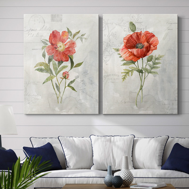 " Linen Peony " 2 - Pieces, No Mat, 12" H x 16" W x 1" D, Wrapped Canvas
