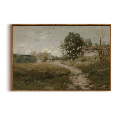 Vintage French Country Farmhouse Countryside Landscape Painting Artwork - Large Framed Wall Art Canvas Print