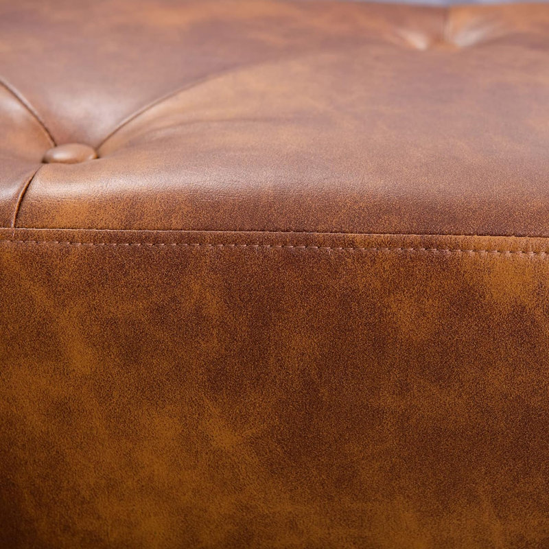 Banc en similicuir Sveina de 44 po de largeur avec pieds en métal, Jaune poussière - Similicuir