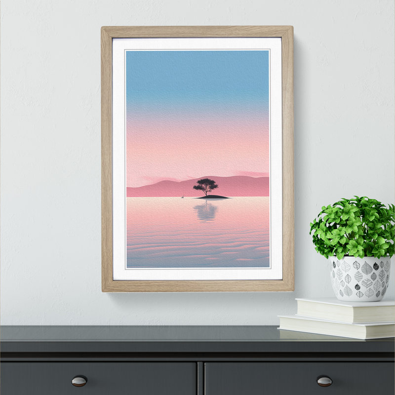 Lake Minimalism - Single Picture Frame Print on Wood, 46cm H x 34cm W x 2cm D, Oak Framed