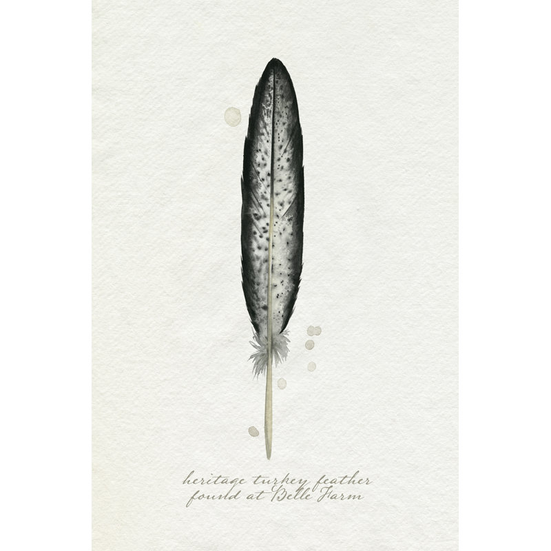 Found Feather II - Painting, 91cm H x 61cm W, Black Floater Frame
