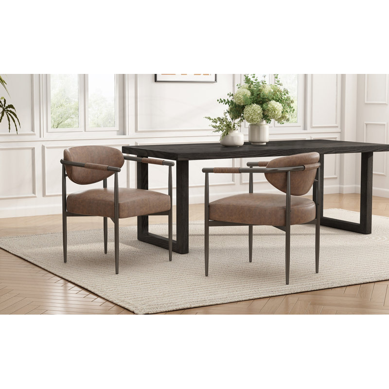 Ensemble de 2 chaises de salle à manger modernes avec similicuir et structure dorée, Brown Faux Leather/Coffee