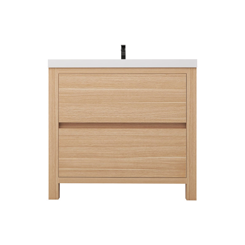 Meuble-lavabo simple 35,5 po avec plateau en acrylique Rosner, Chêne clair