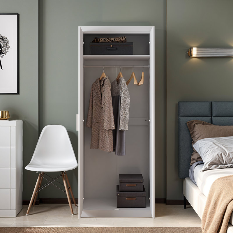 2 Door Wardrobe with Mirror, White