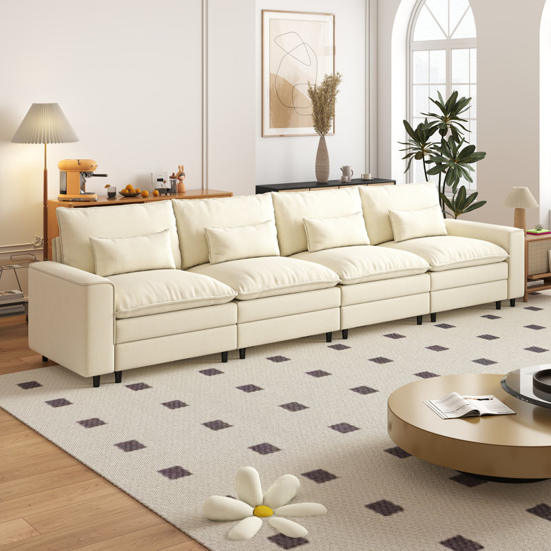 Canapé modulaire moderne en chenille, H 39,37 po x l 158,27 po x P 35,83 po, 4, Beige