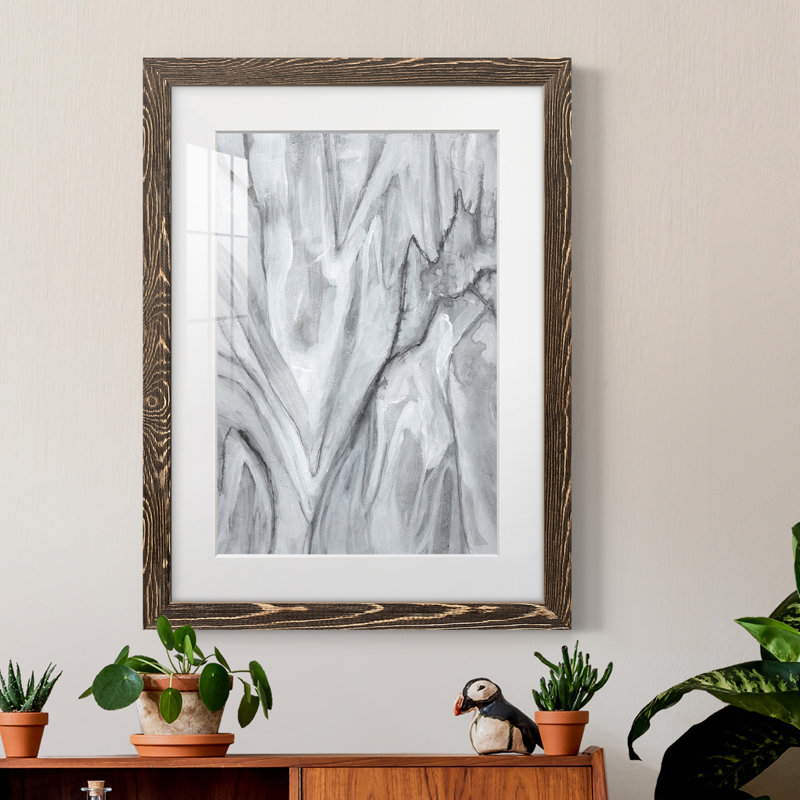 Marbré blanc II - peinture encadrée, H 20 po x l 17 po x P 1 po, Noyer