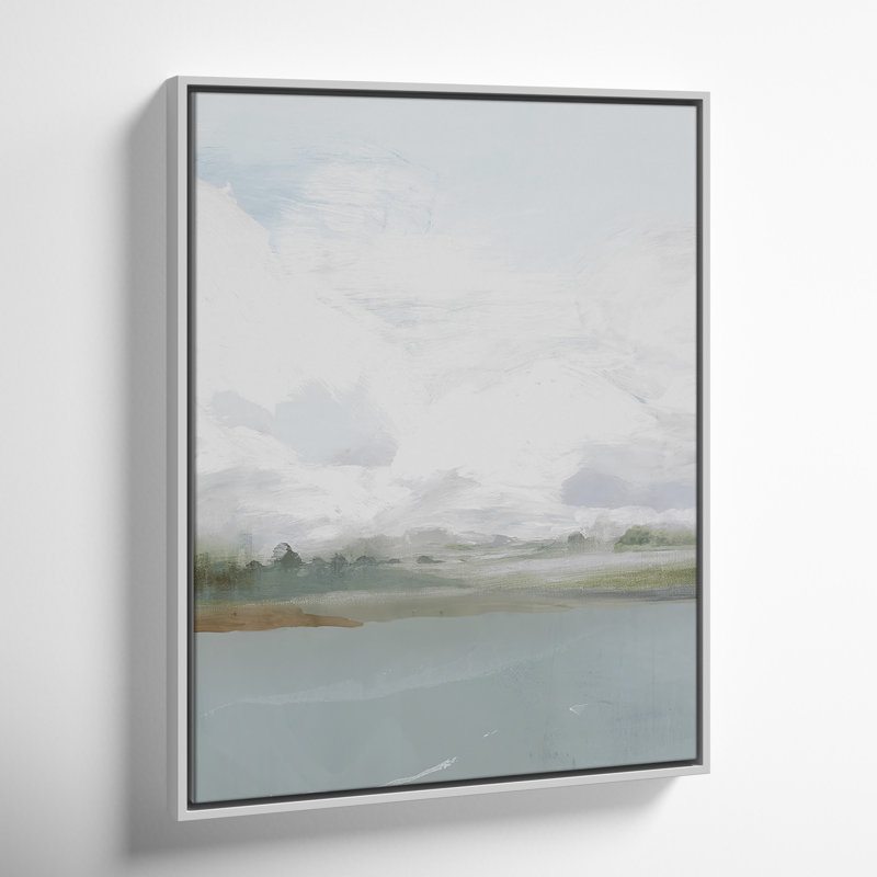 All Shore Watercolor Canvas Painting Print with Wood Floater Frame , 29.5" H x 23.5" W, White