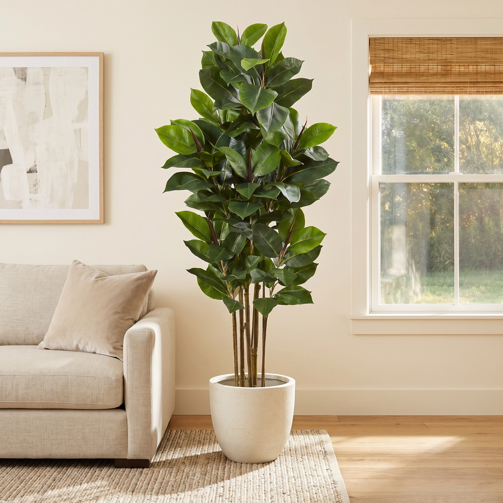 58'' Faux Rubber Leaf Tree in Pot Liner