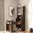 Mid-century Multi-use Extenable Cabinet Desk With Storage Peg Board, Storage Cabinet With Sliding Glass Doors, Led Light, Free Cat Cushion And Cat Toy