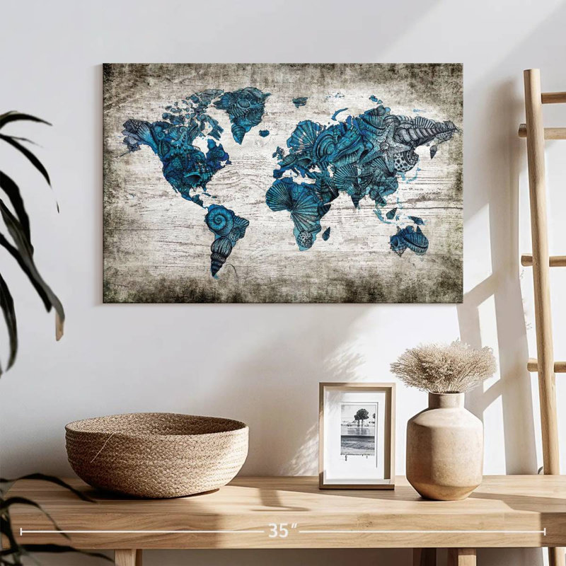 Carte du monde nautique rustique Aliaz, H 16 po x l 24 po