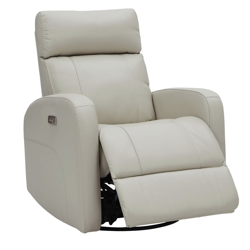 Arrianna-Fiona Genuine Leather Swivel Power Recliner, Light Gray Genuine Leather